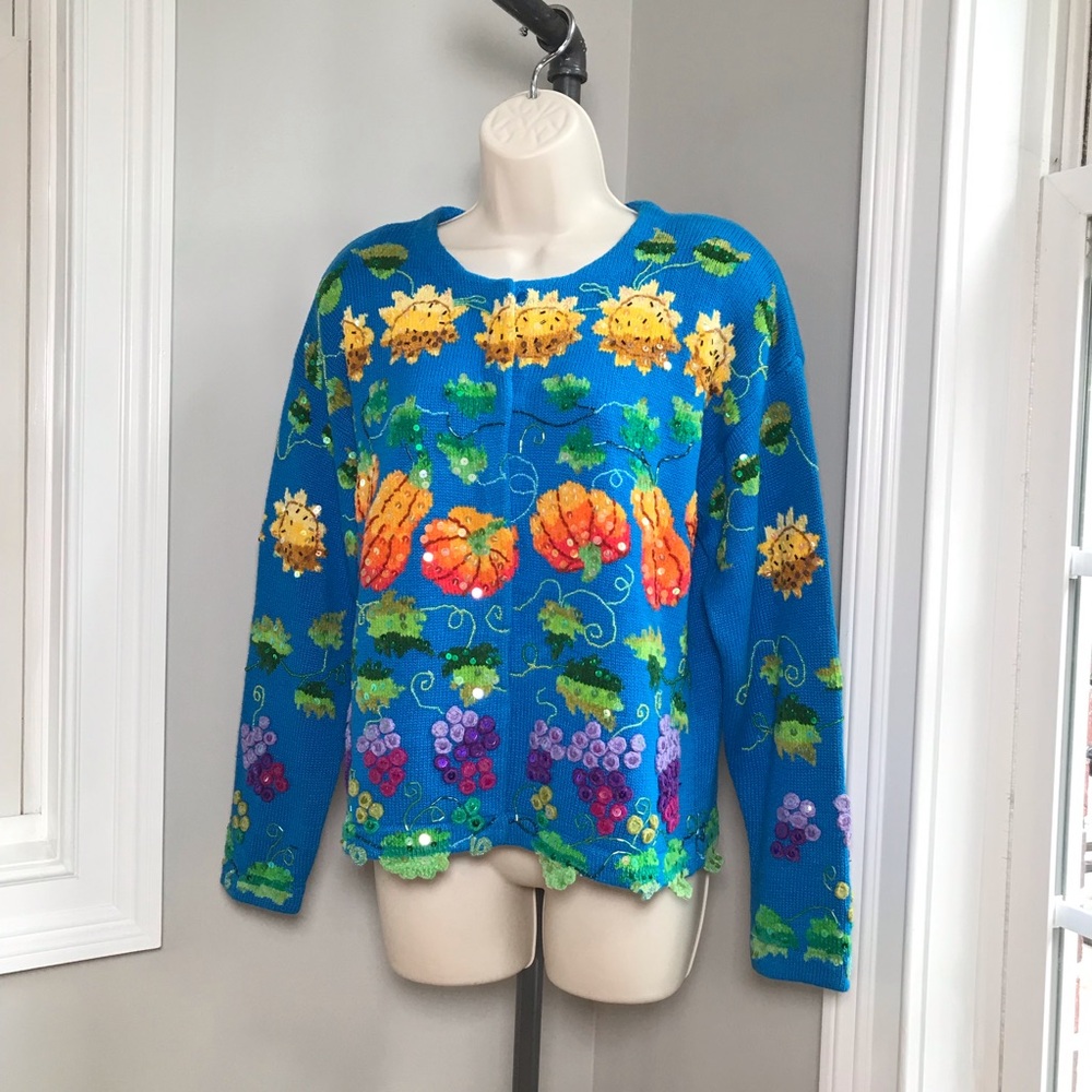 Vintage Jane's Closet Fruit Vegtable Harvest Fall Cardigan Sweater Women’s Small - Picture 9 of 12